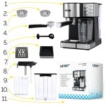 Ekspres do kawy Ciśnieniowy Automatyczny Yoer 20bar 1350W +Spieniacz Mleka - obrazek 12