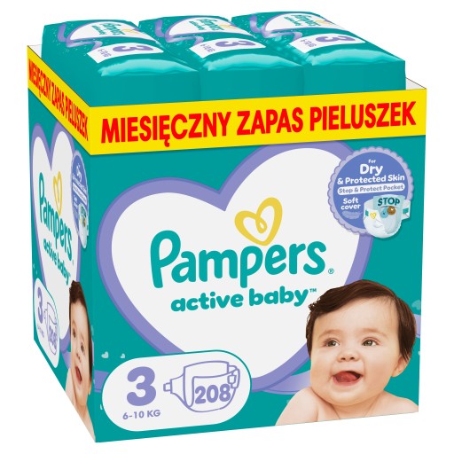 Pampers-Active-Baby-3-208-szt-6-10-kg-Pieluszki-Miesieczny-zapas Pampers Active Baby 3 208 szt. 6-10 kg Pieluszki Miesięczny zapas - obrazek 1