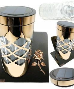 SOLARNY ZNICZ LED NAGROBNY ZŁOTY WYTRZYMAŁY WIECZNA LAMPKA PARIS 23CM