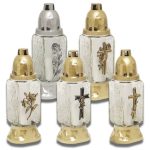 ZNICZE NA GRÓB SZKLANE PARAFINOWE RÓŻNE WZORY 25cm Z WKŁADEM 28h