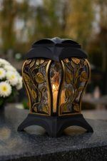 Znicz Kwiaty Złoty Na Grób Cmentarz Ażurowy Na Wszystkich Świętych 33 cm - obrazek 2