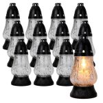 Znicz szklany na grób 12 szt duży biały lampion 19cm z wkładem palenia grób